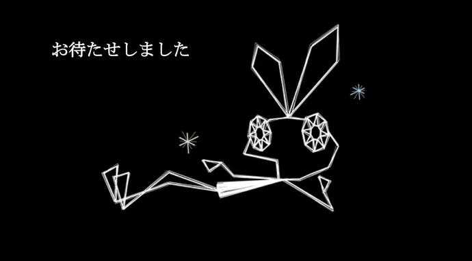 Vib-Ribbon PS1 screenshot showing the white outline of a reclining rabbit against black background