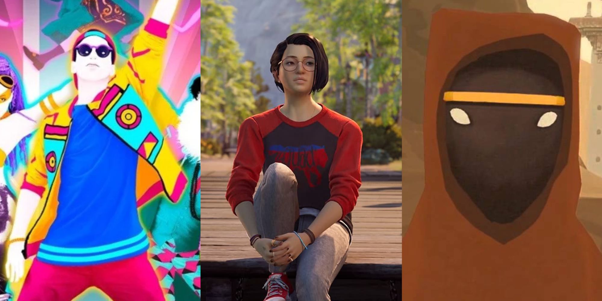 The protagonists of Just Dance, Life Is Strange True Colors, and Journey all look ahead