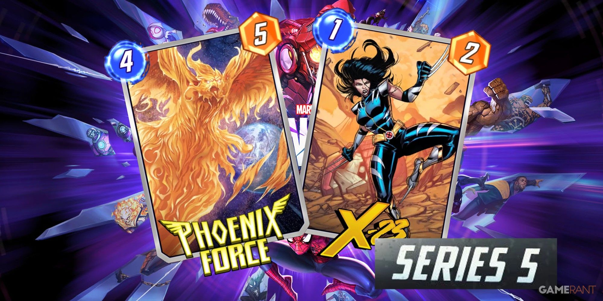 Phoenix Force and X-23's cards with series 5 logo