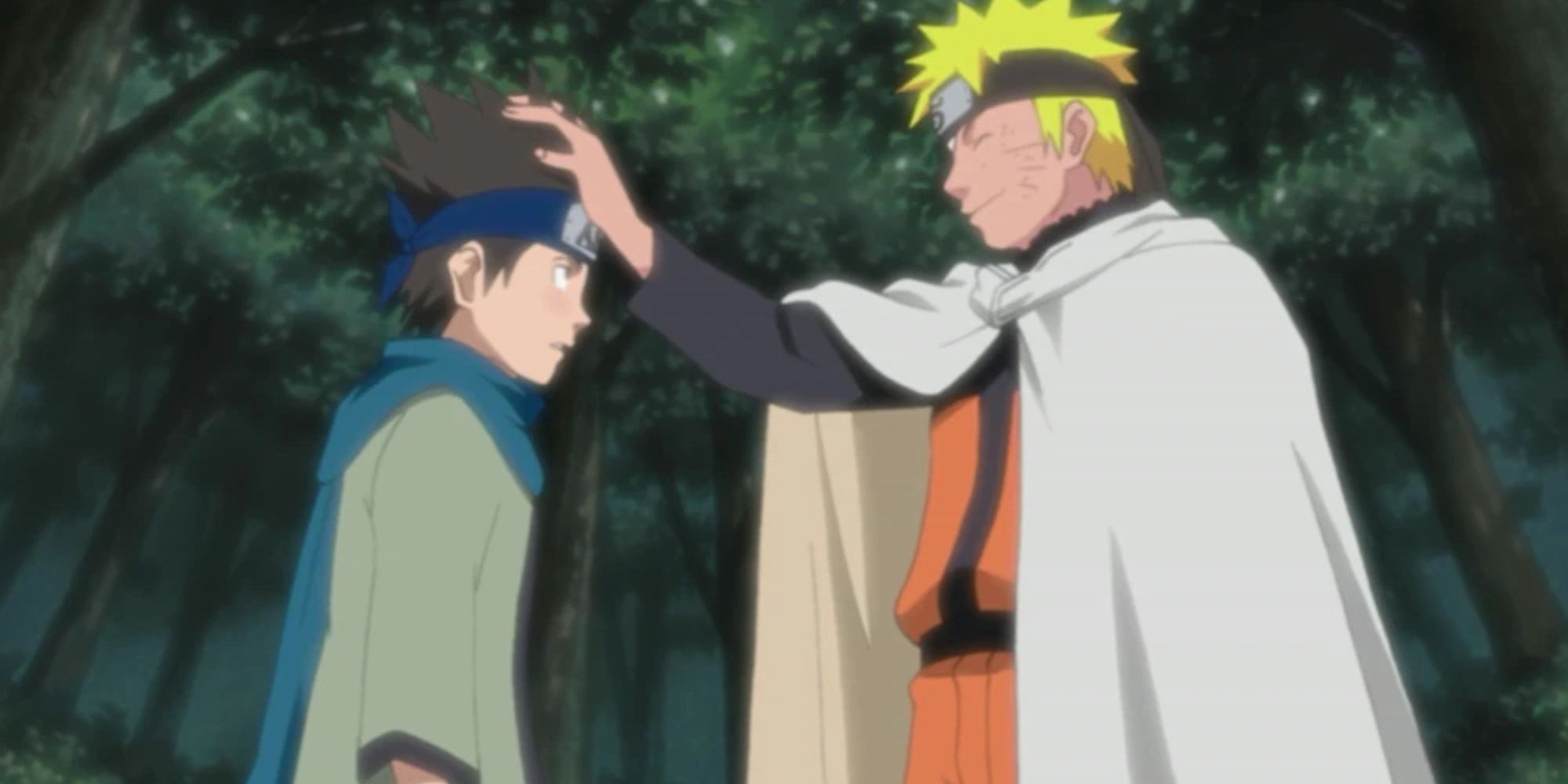 Naruto congratulates Konohamaru.