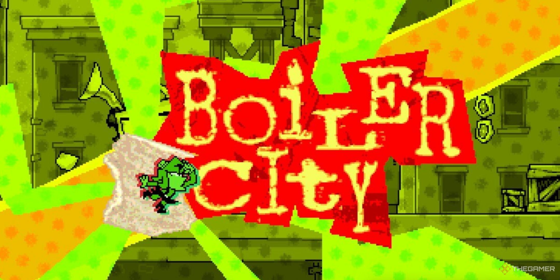 Antonblast's Dynamite Annie standing next to the title of the Boiler City stage.