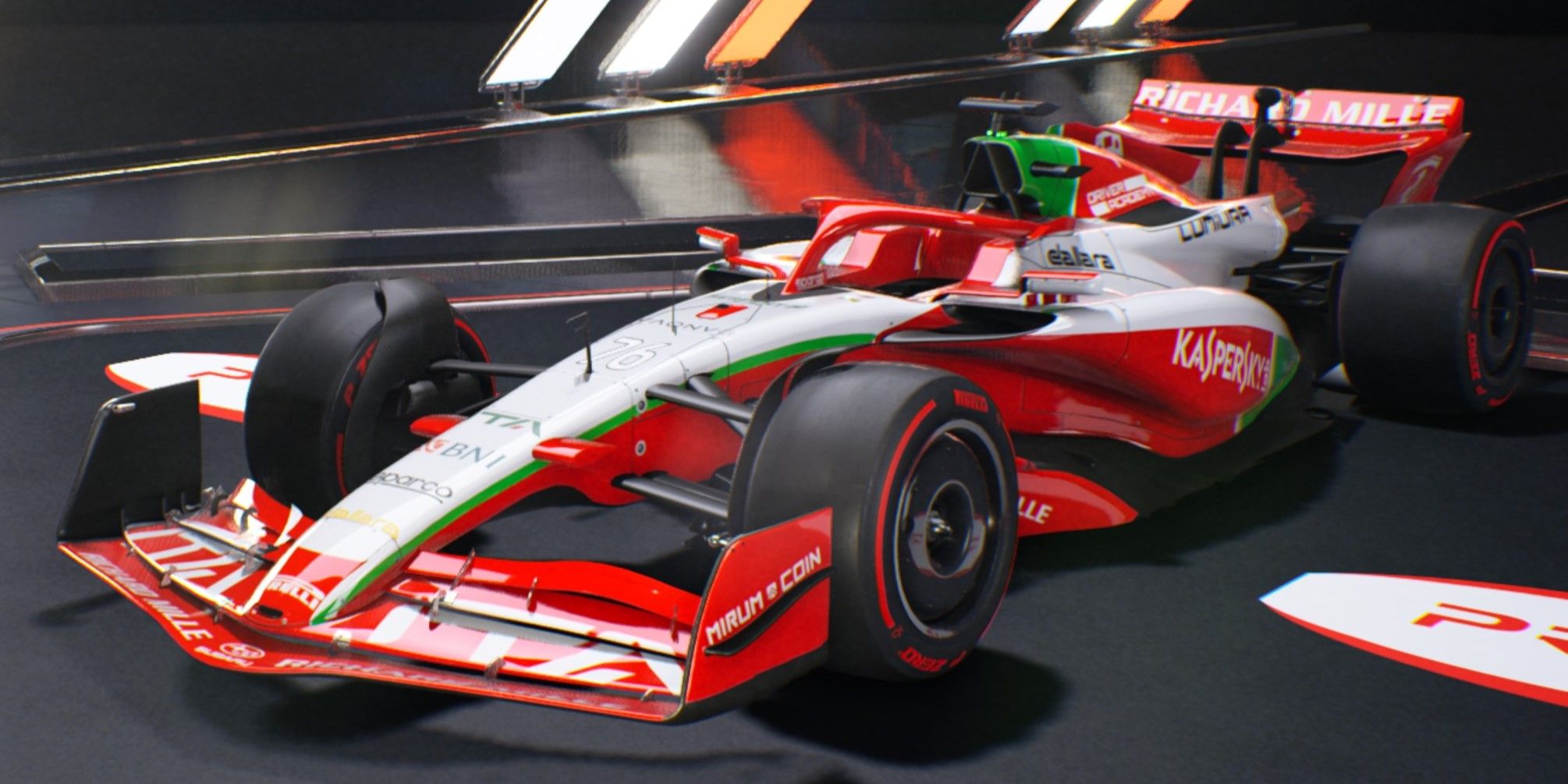 The Prema Racing car with the Livery Mod in F1 Manager 2024.