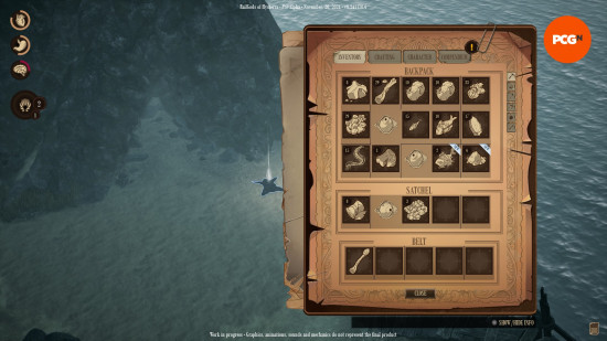 A image of an inventory screen where some items have been covered by eyeballs