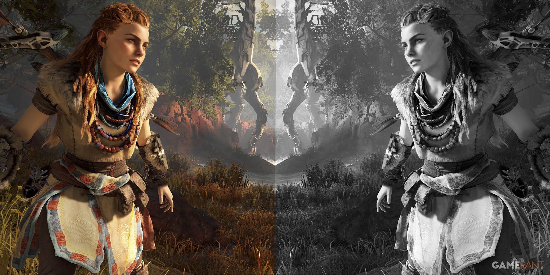 Horizon Zero Dawn Aloy color and black and white