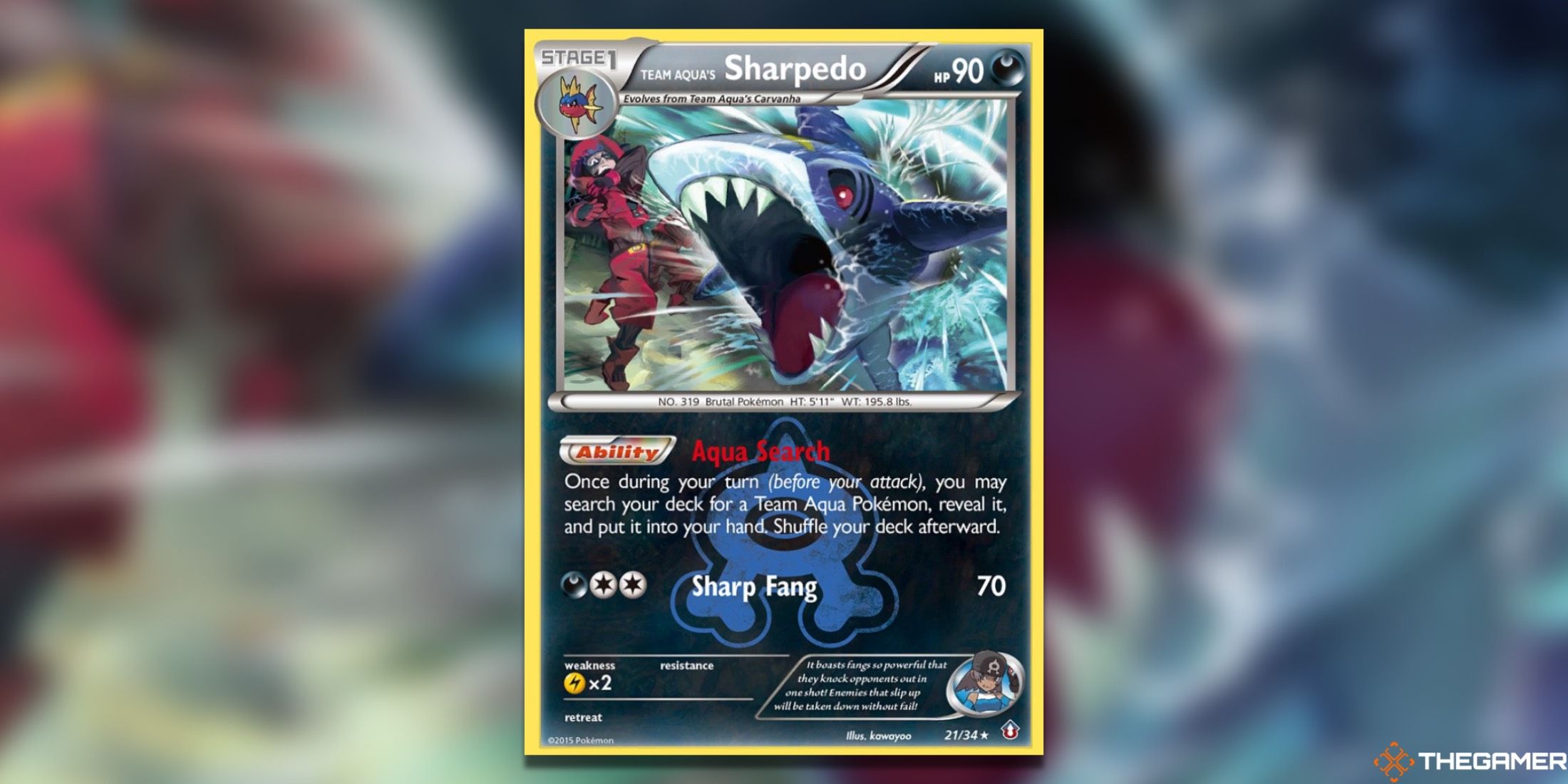 The Double Crisis Team Aqua's Sharpedo in the Pokemon TCG.