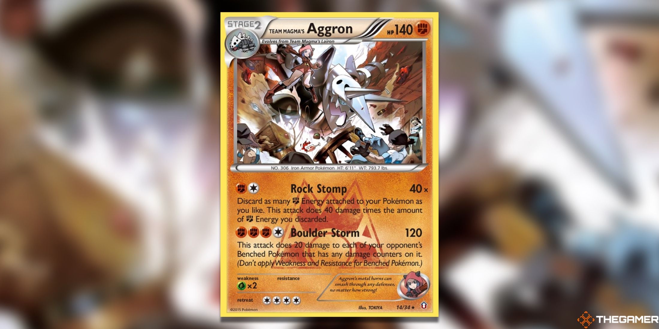 The Double Crisis Team Magma's Aggron from the Pokemon TCG.