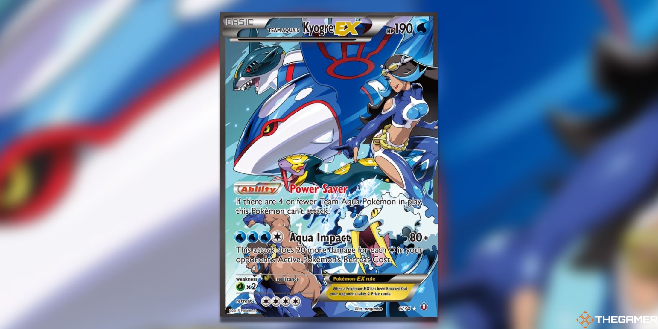 The Double Crisis Team Aqua's Kyogre EX from the Pokemon TCG.