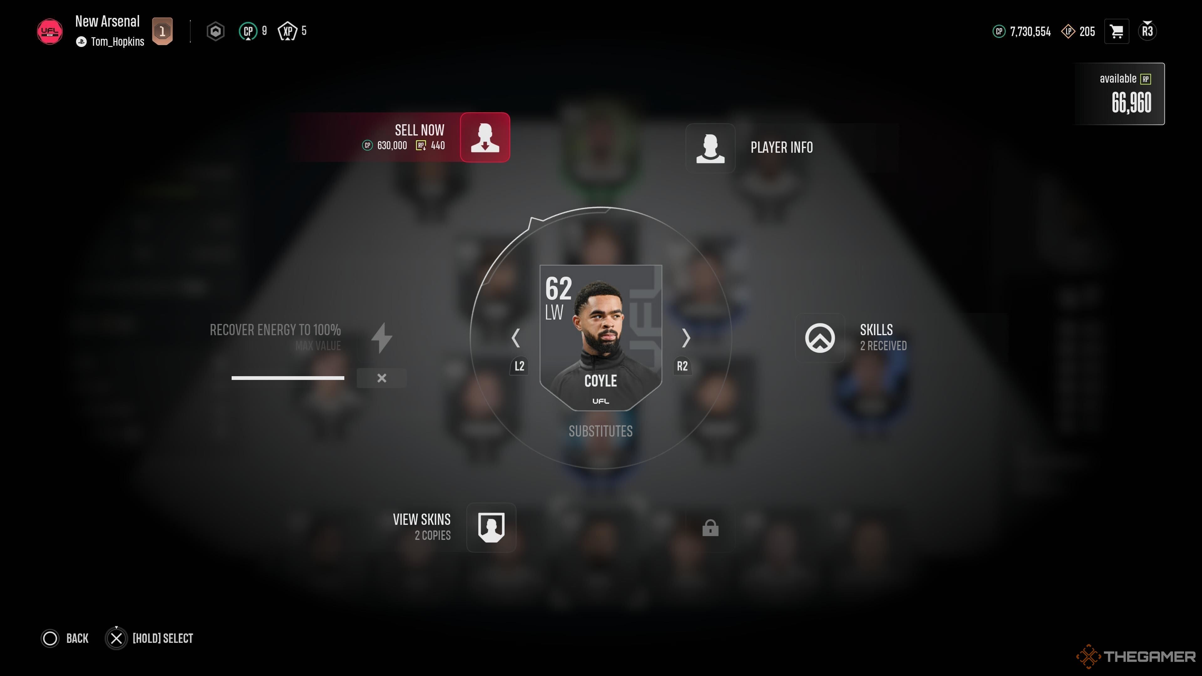 Selling a player from the player wheel in UFL.