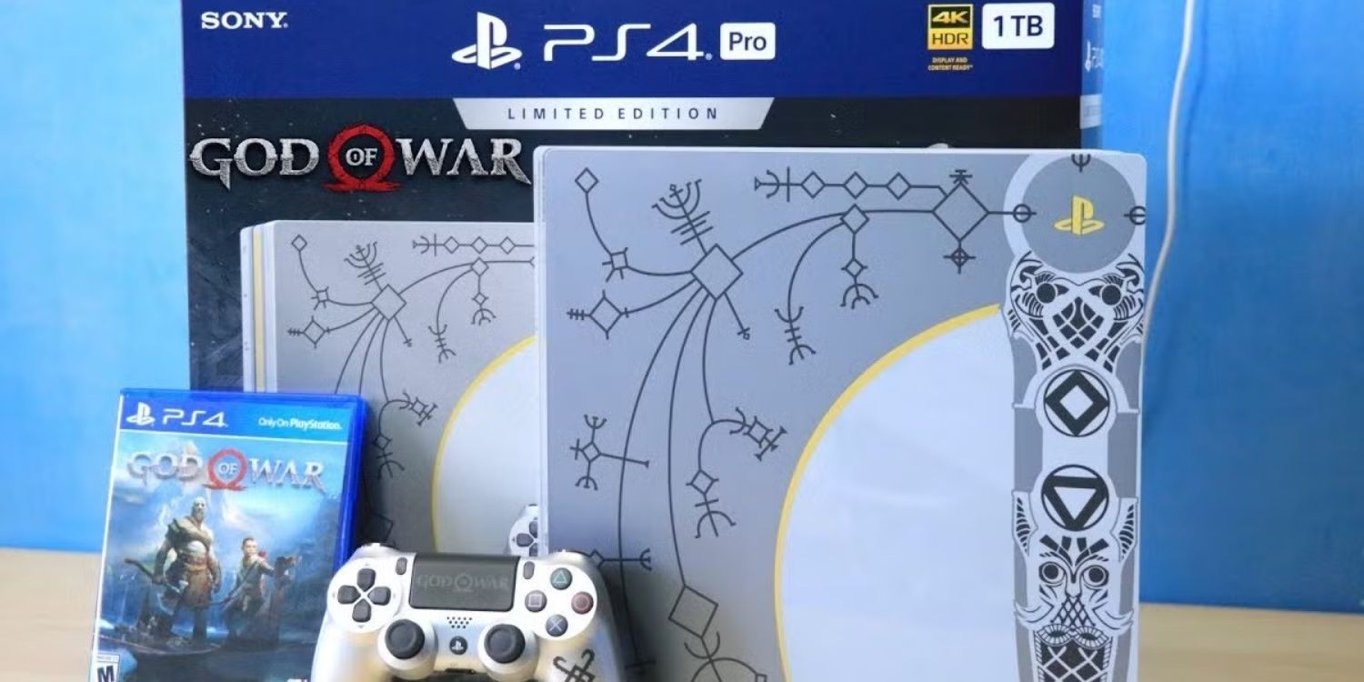 IMage of the PlayStation 4 Pro God Of War Limited Edition Console And Controller And Game