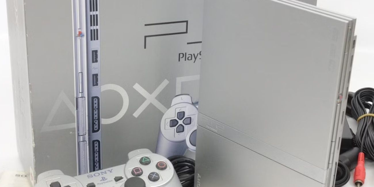 Image of the PlayStation 2 Satin Silver console.