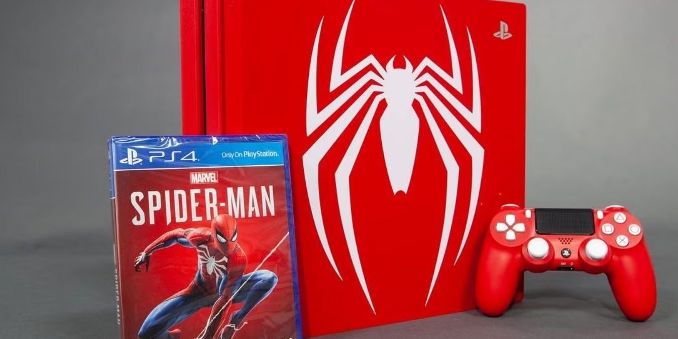 Image of the PlayStation 4 Pro Spider-Man Limited Edition Console Game And Controller.