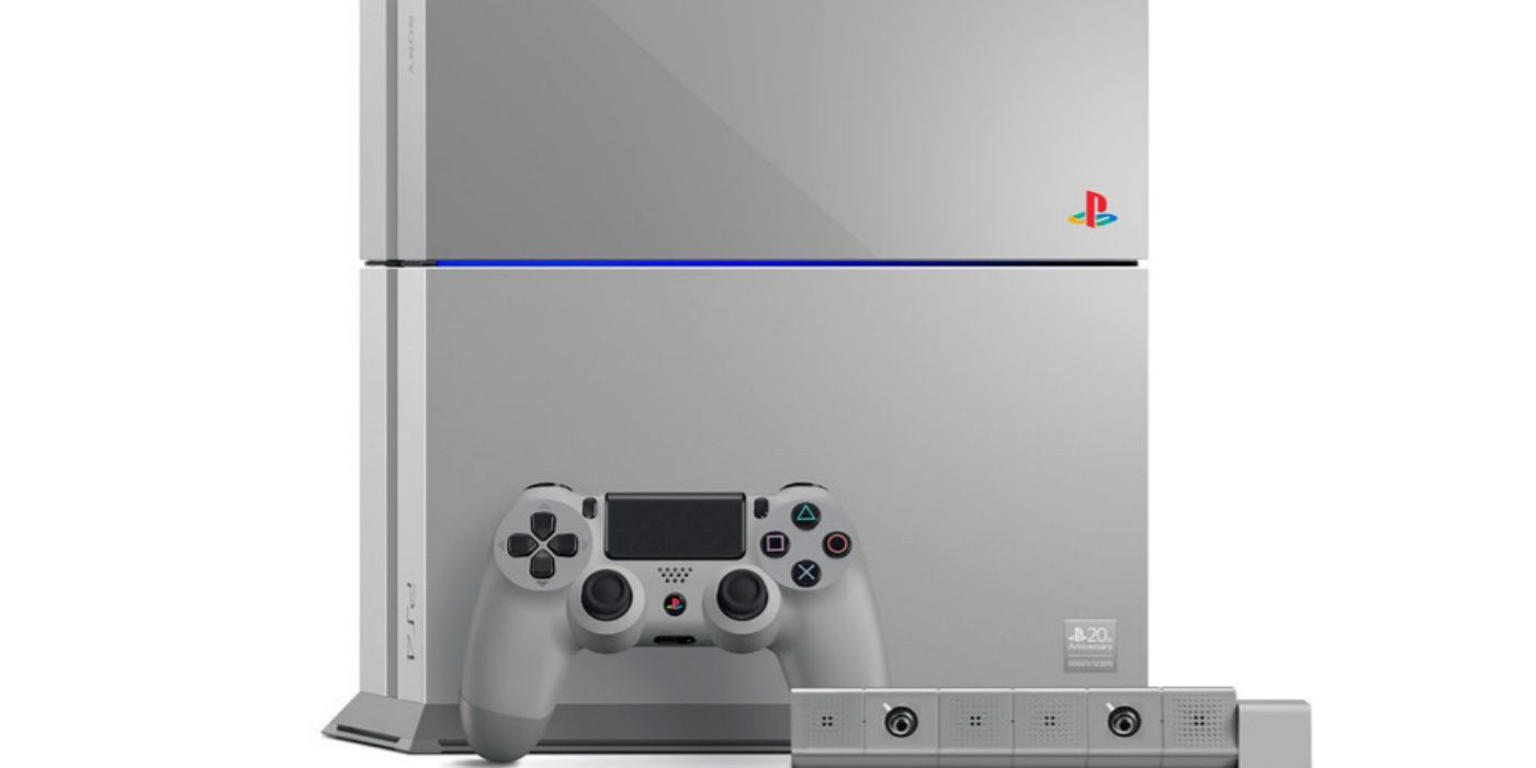 Image of the PlayStation 4 20th Anniversary Edition console and controller.