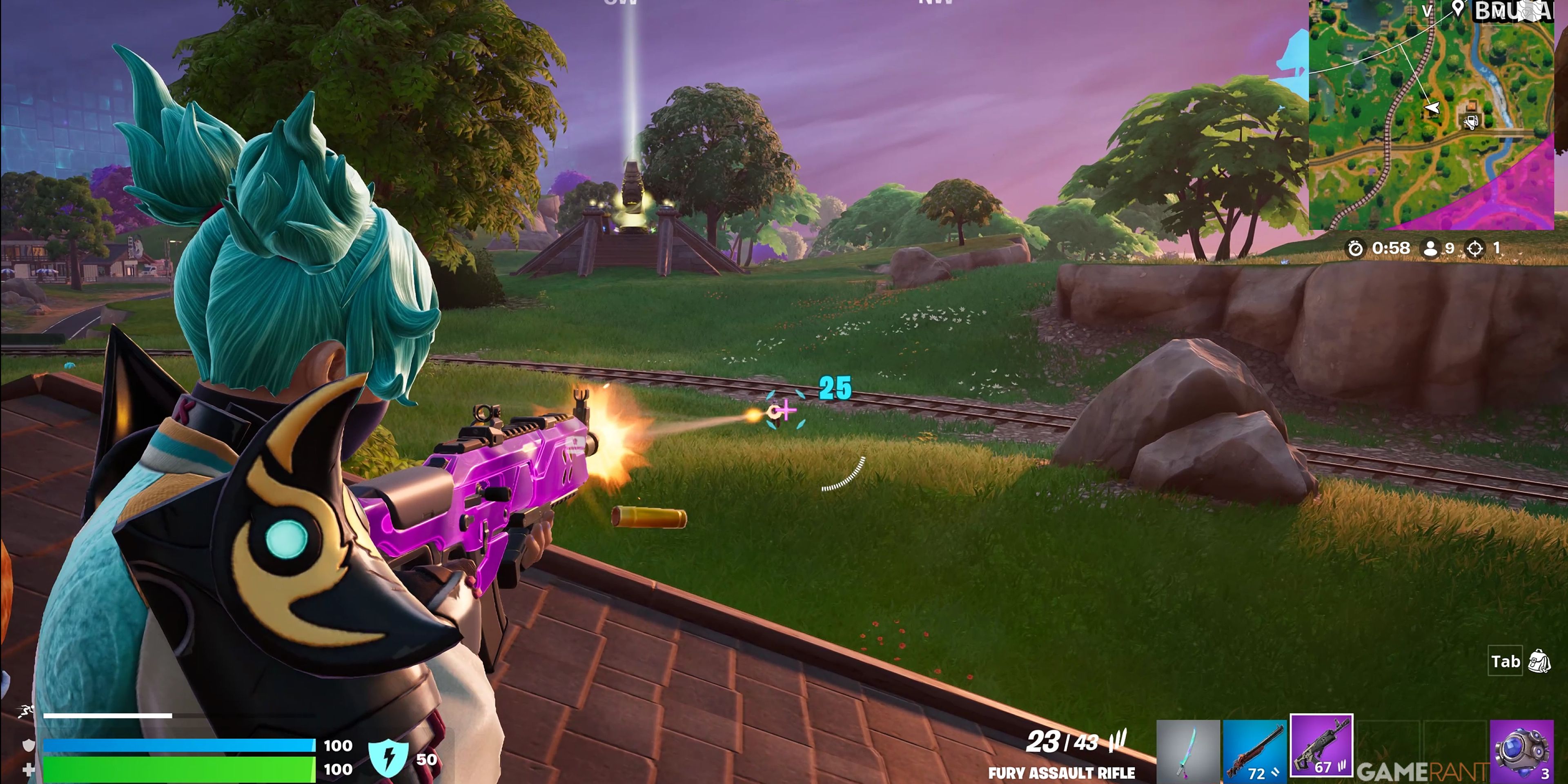 Screenshot showcasing the player using a Crosshair V2 crosshair in Fortnite 