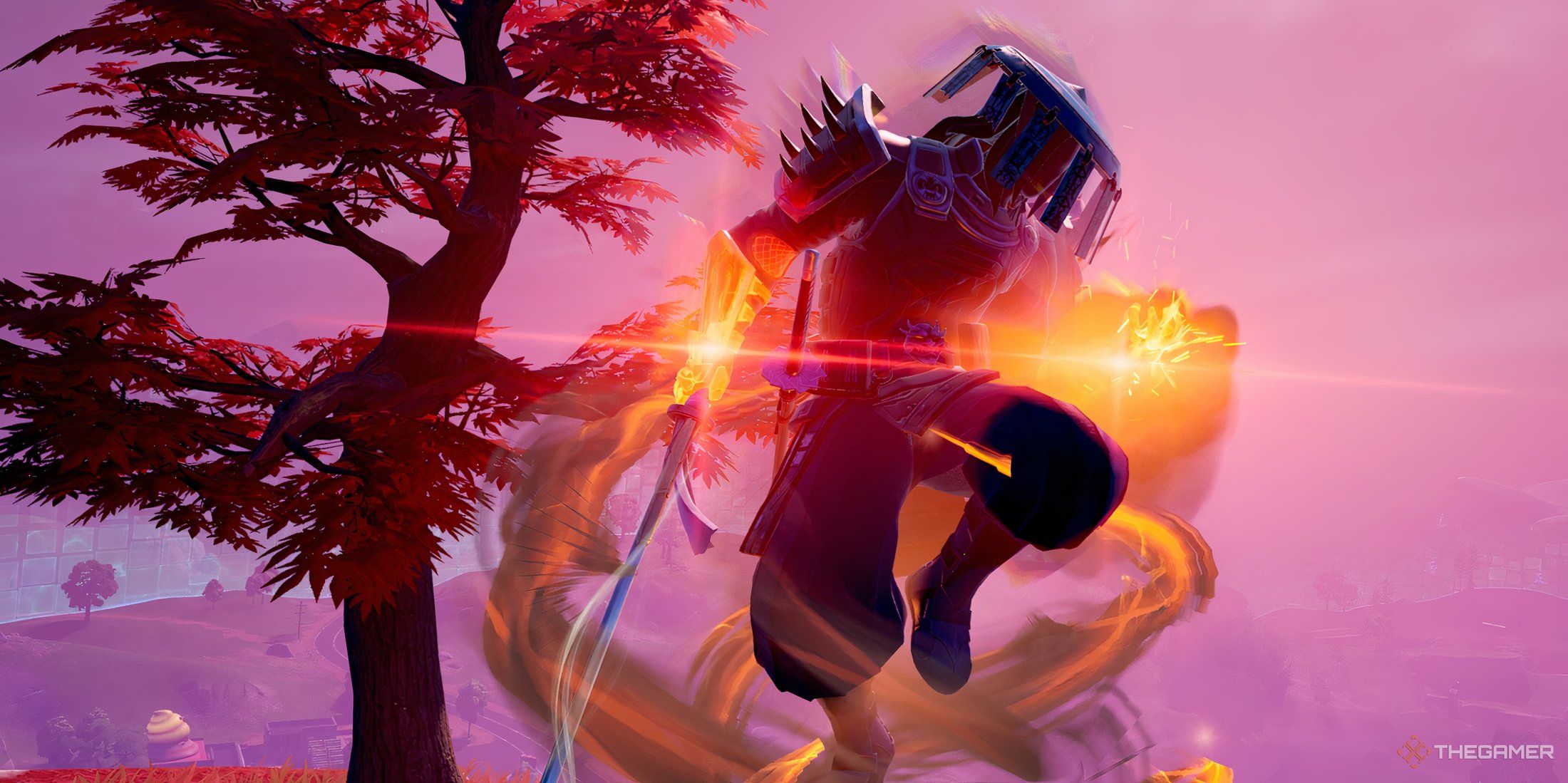 A photo of a character in Fortnite fighting Shogun X.