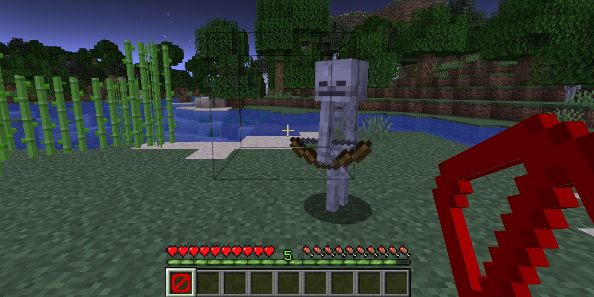 Minecraft Skeleton seen through invisble blocks, not attacking the player despite being in survival.