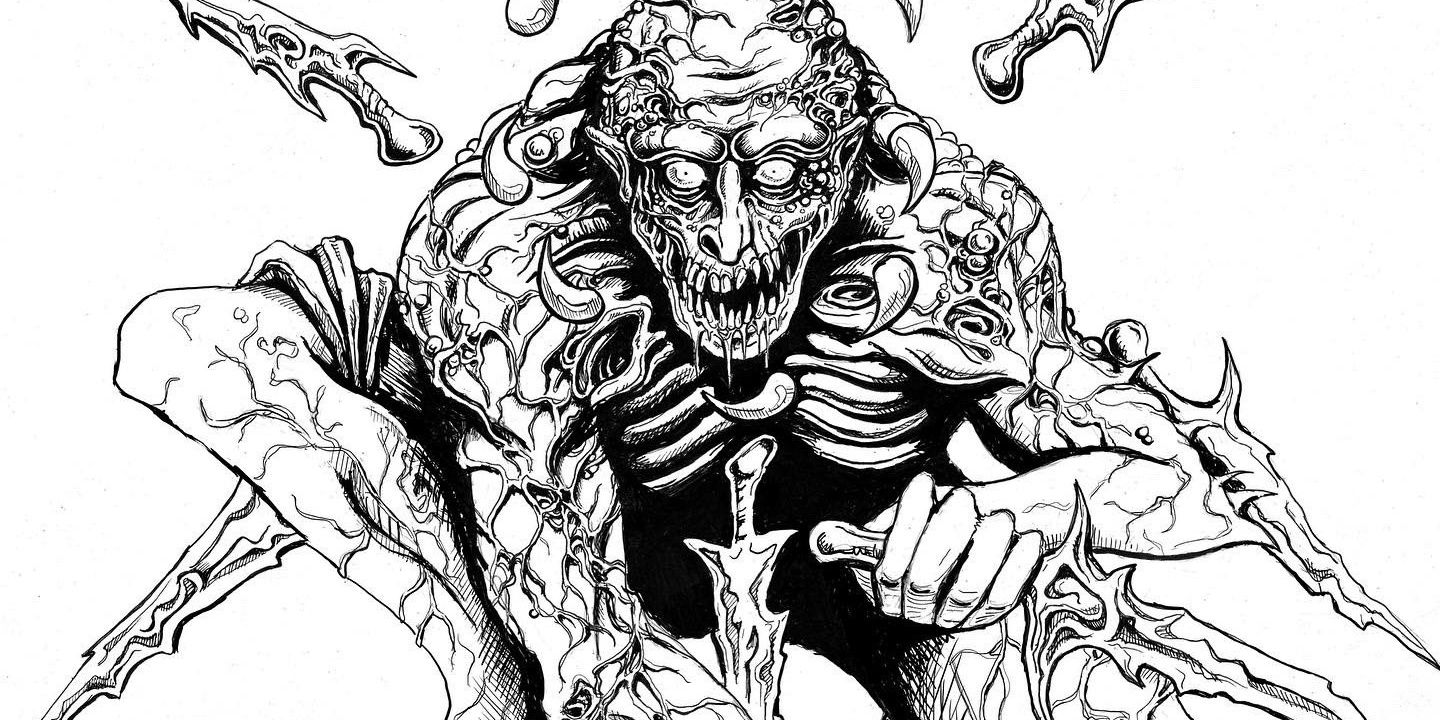 Bhaal, Lord of Murder covered in porous fleshy veins in Dungeons & Dragons. 