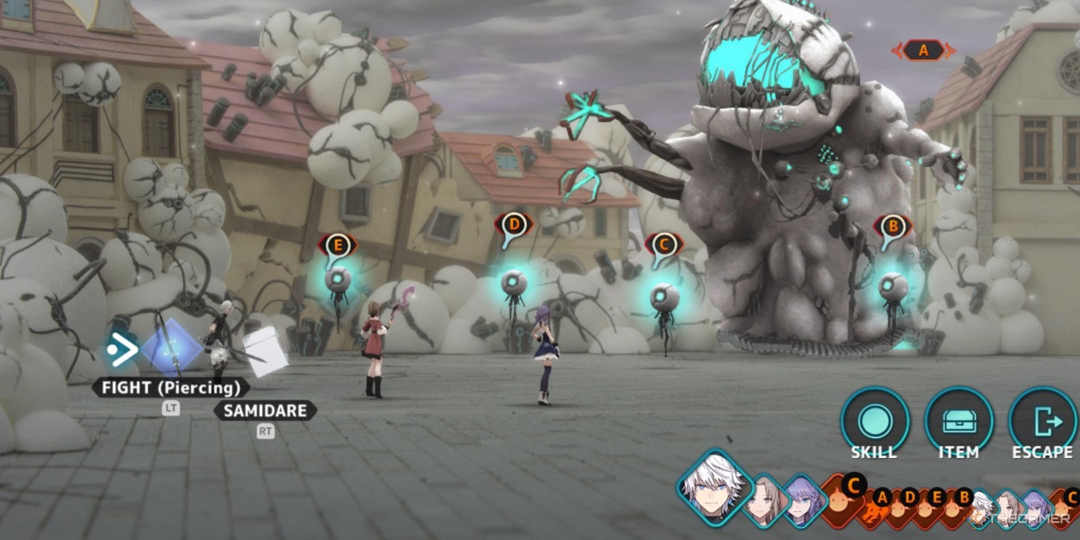 The party battling a Mechteria boss in east Vence in fantasia Neo dimension.