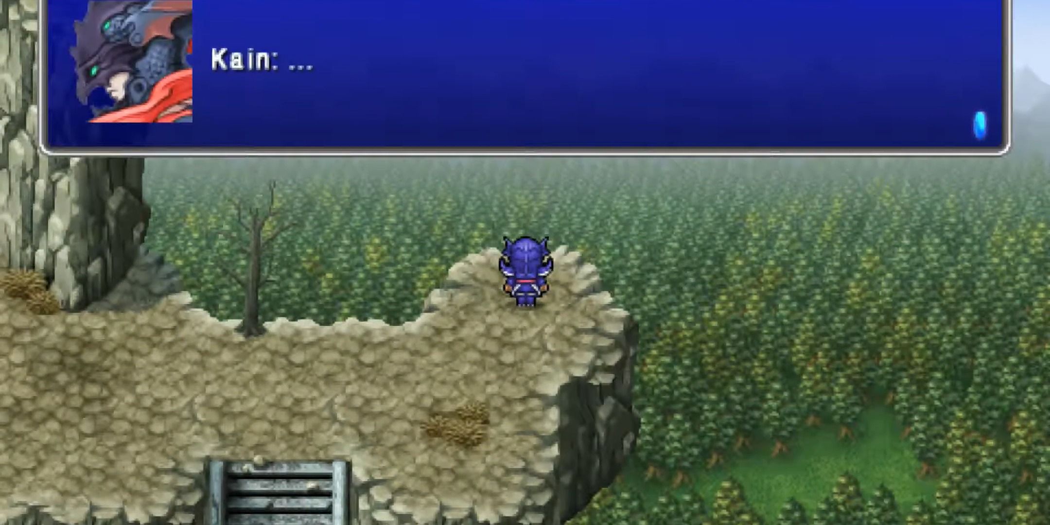 Kain pondering while looking over a cliff in Final Fantasy 4: The After Years