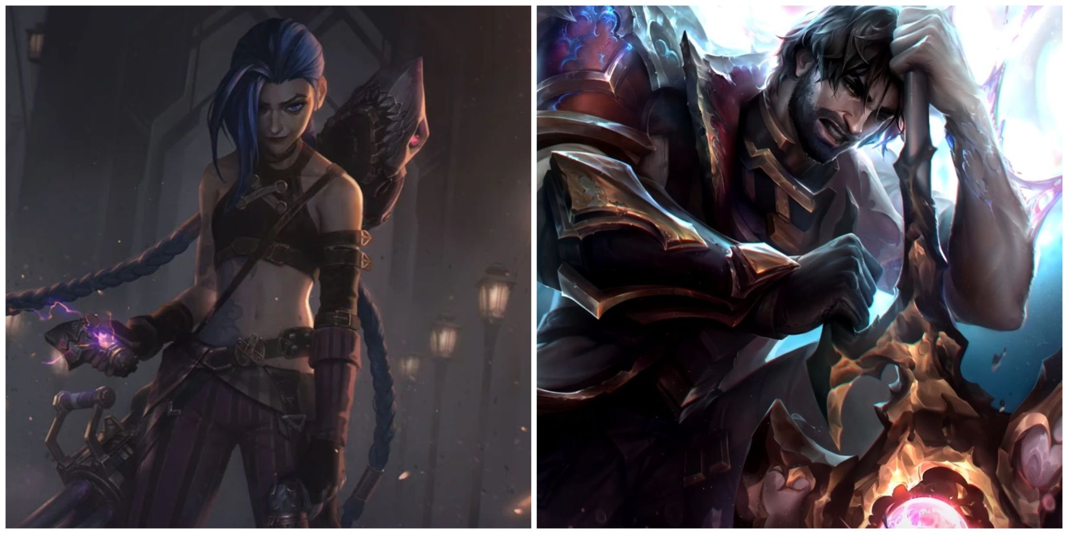 Split image of Jinx in Arcane and Jayce in League of Legends