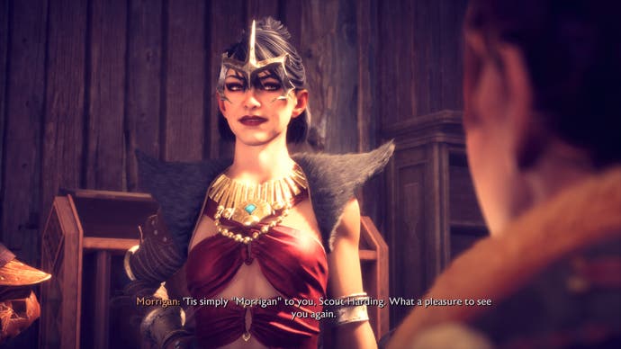 A conversation moment with Morrigan in Dragon Age: The Veilguard.