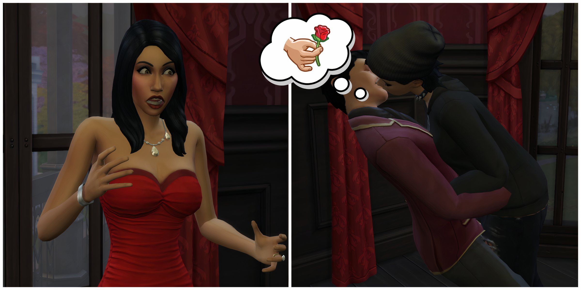 Bella and Mortimer Goth having an affair, a Sim contemplating the Black Widow aspiration