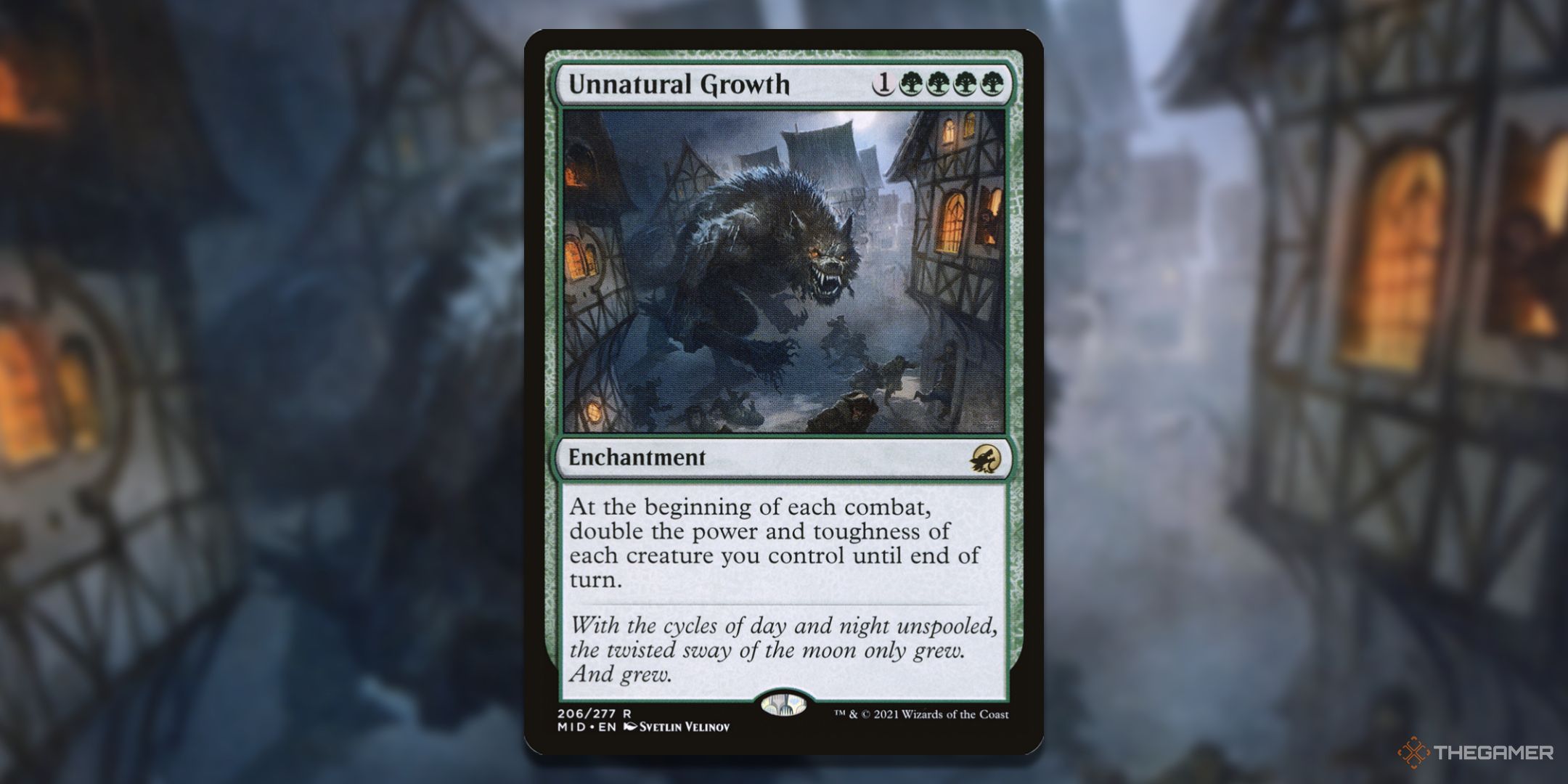 MTG Unnatural Growth card with the art in the background.