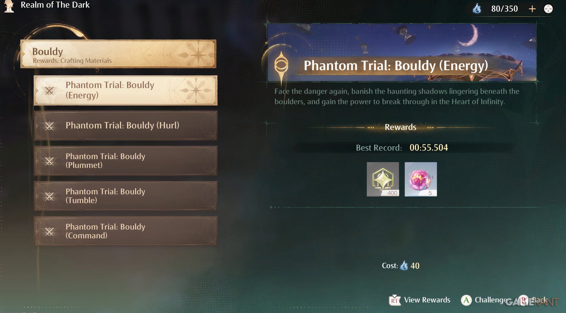 bouldy phantom trial realm of the dark infinity nikki