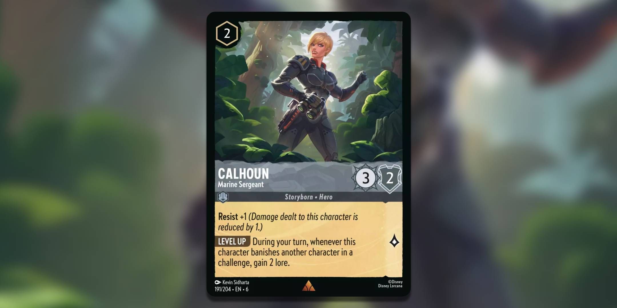 The Lorcana card Calhoun Marine Sergeant by Kevin Sidharta.