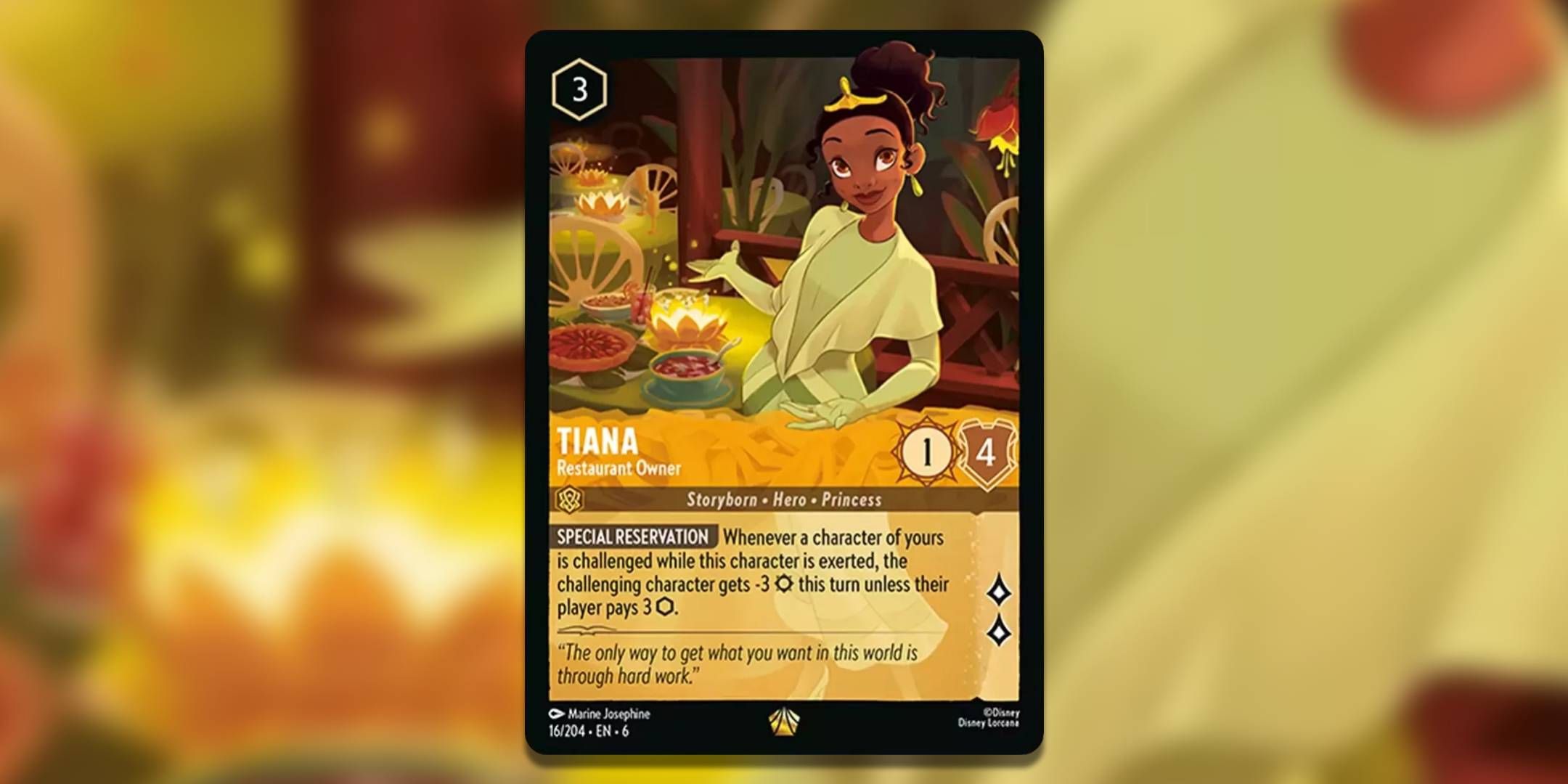 The Lorcana card Tiana Restaurant Owner by Marine Josephine.