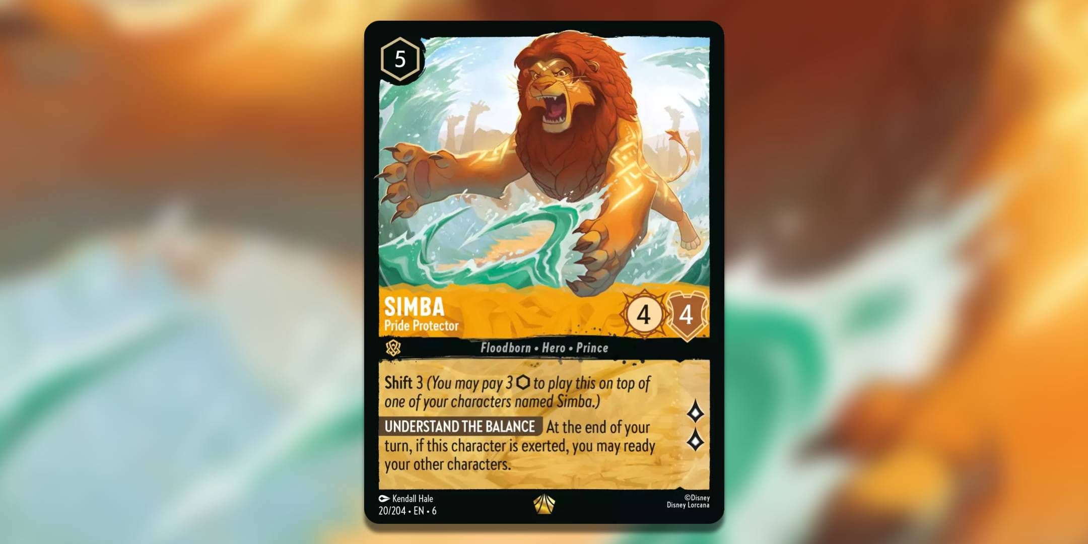 The Lorcana card Simba Pride Protector by Kendall Hale.