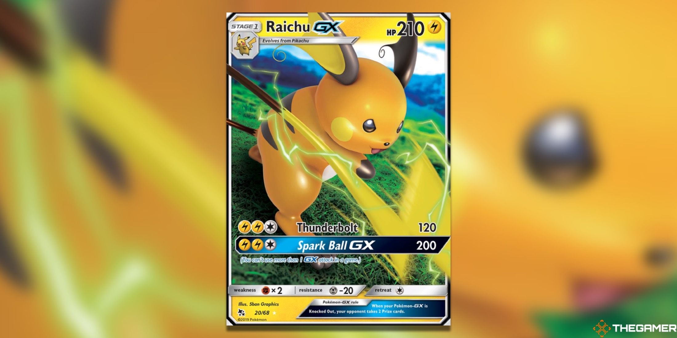 The Hidden Fates Raichu GX Ultra Rare from the Pokemon TCG.