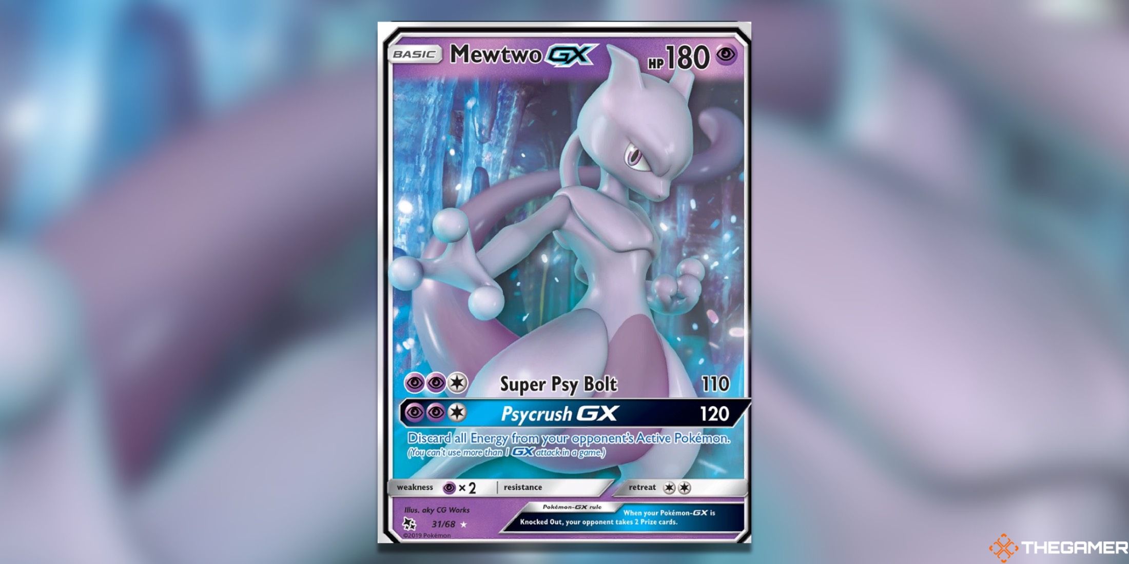 The Hidden Fates Mewtwo GX from the Pokemon TCG.