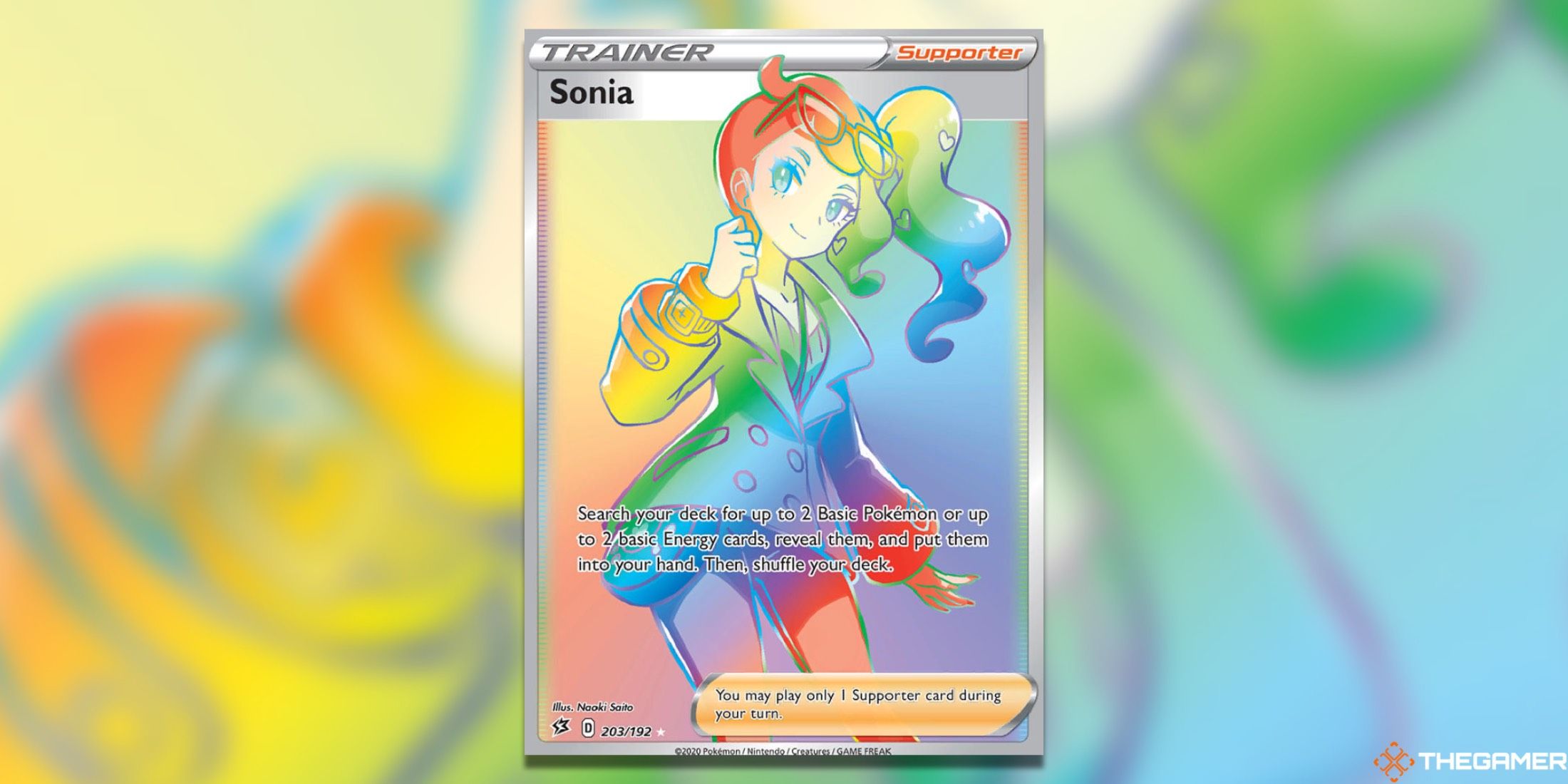 Rebel Clash's Sonia Secret Rare from the Pokemon TCG.