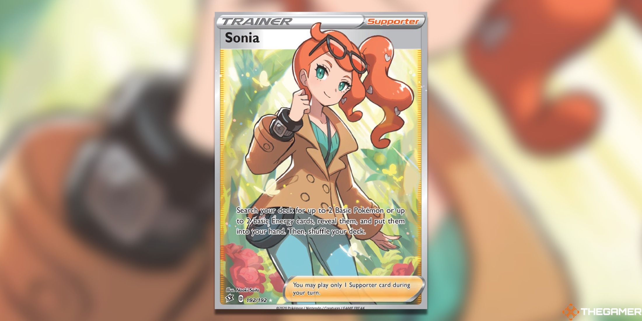 Rebel Clash's Sonia Full Art from the Pokemon TCG.