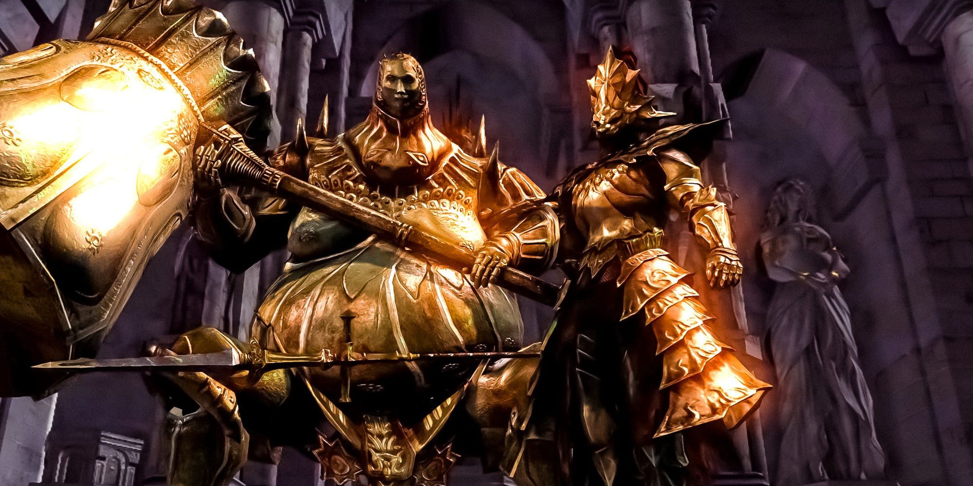 Ornstein and Smough in golden armor ready for battle.