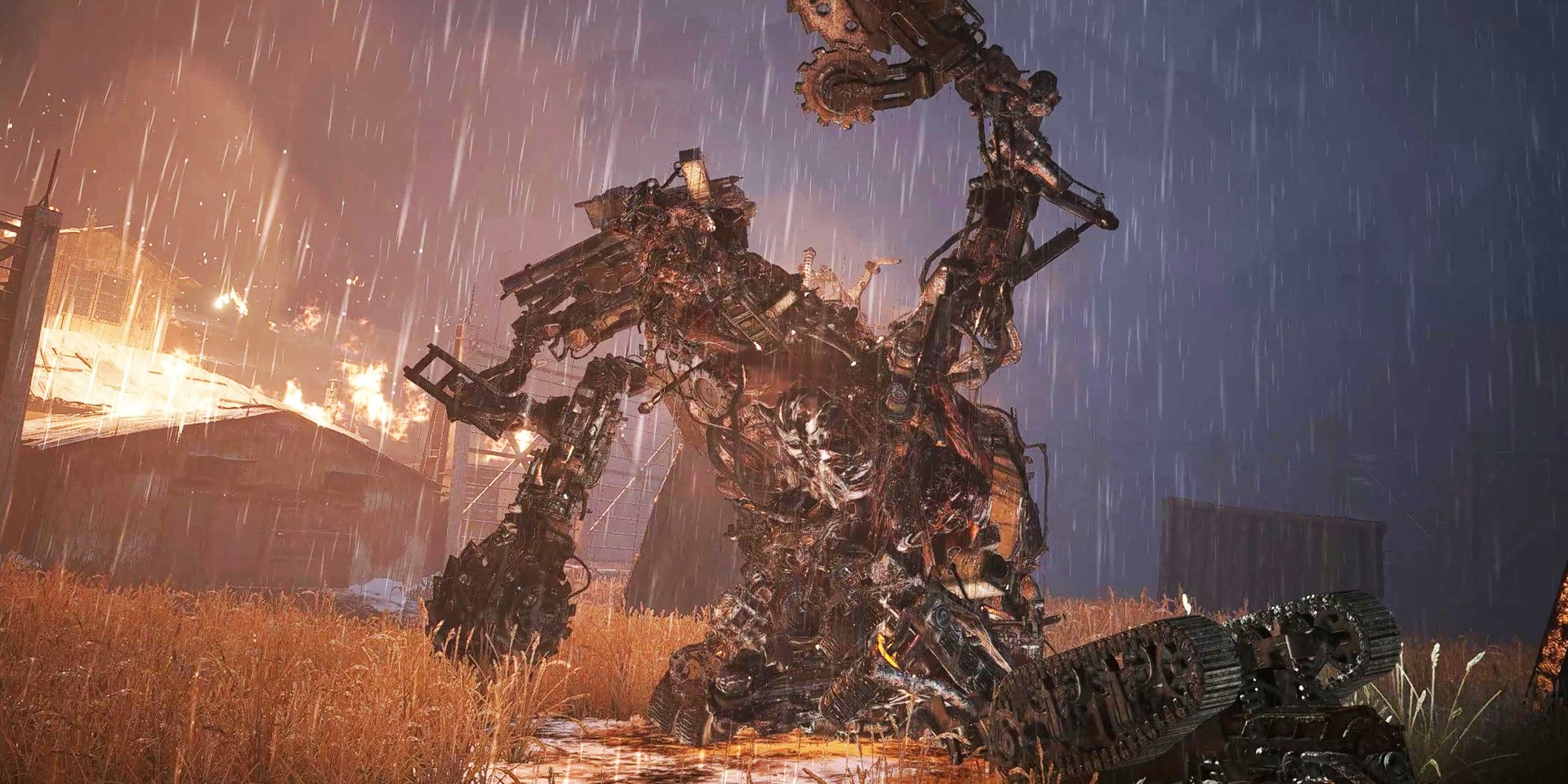 Heisenberg turned into a giant machine fighting in the rain.