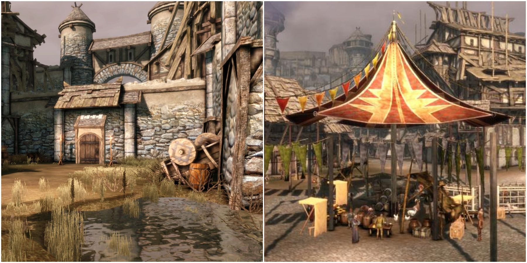 Split image of Denerim scenery.