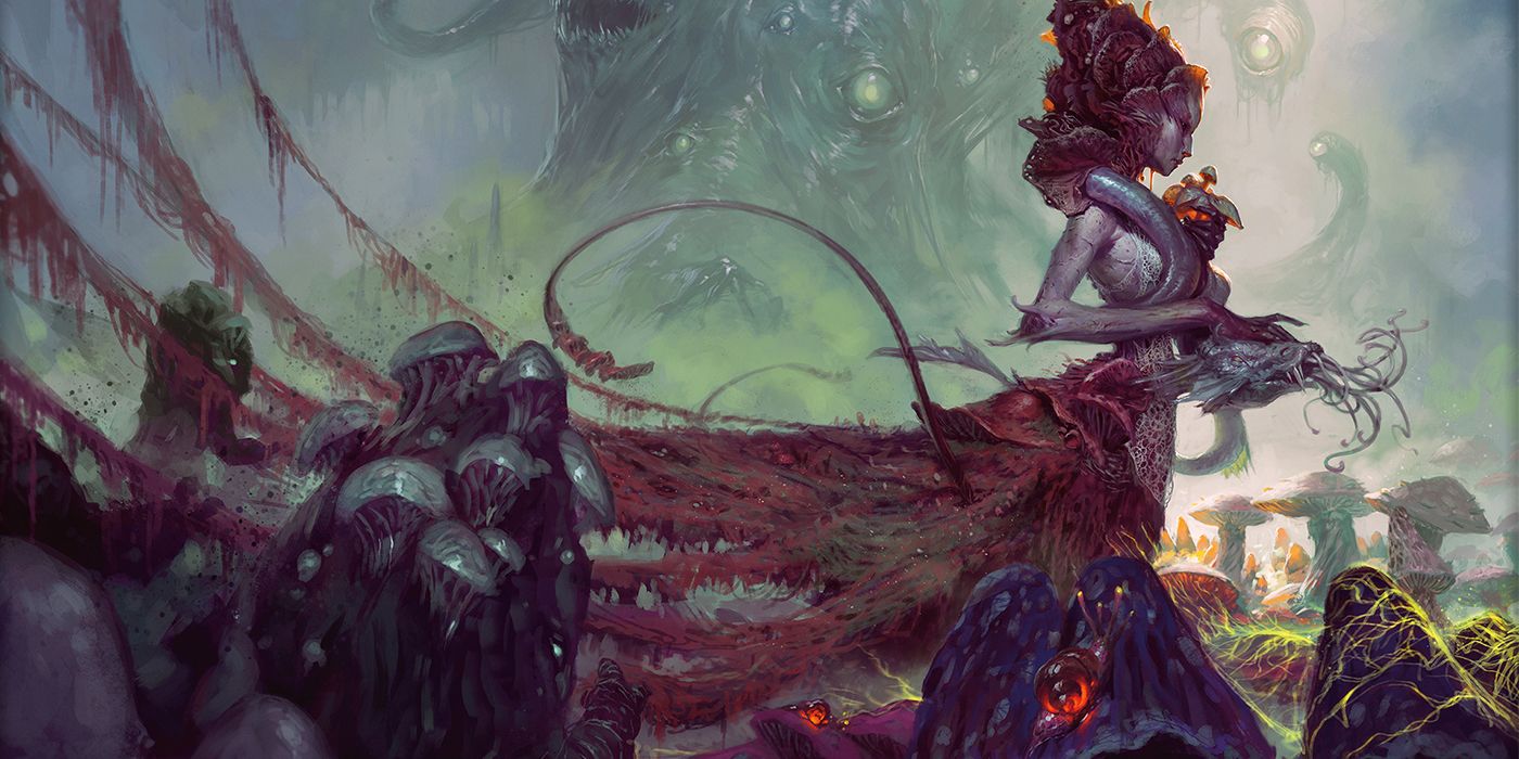 Dungeons & Dragons image showing a druidic figure surrounded by plants and fungi.