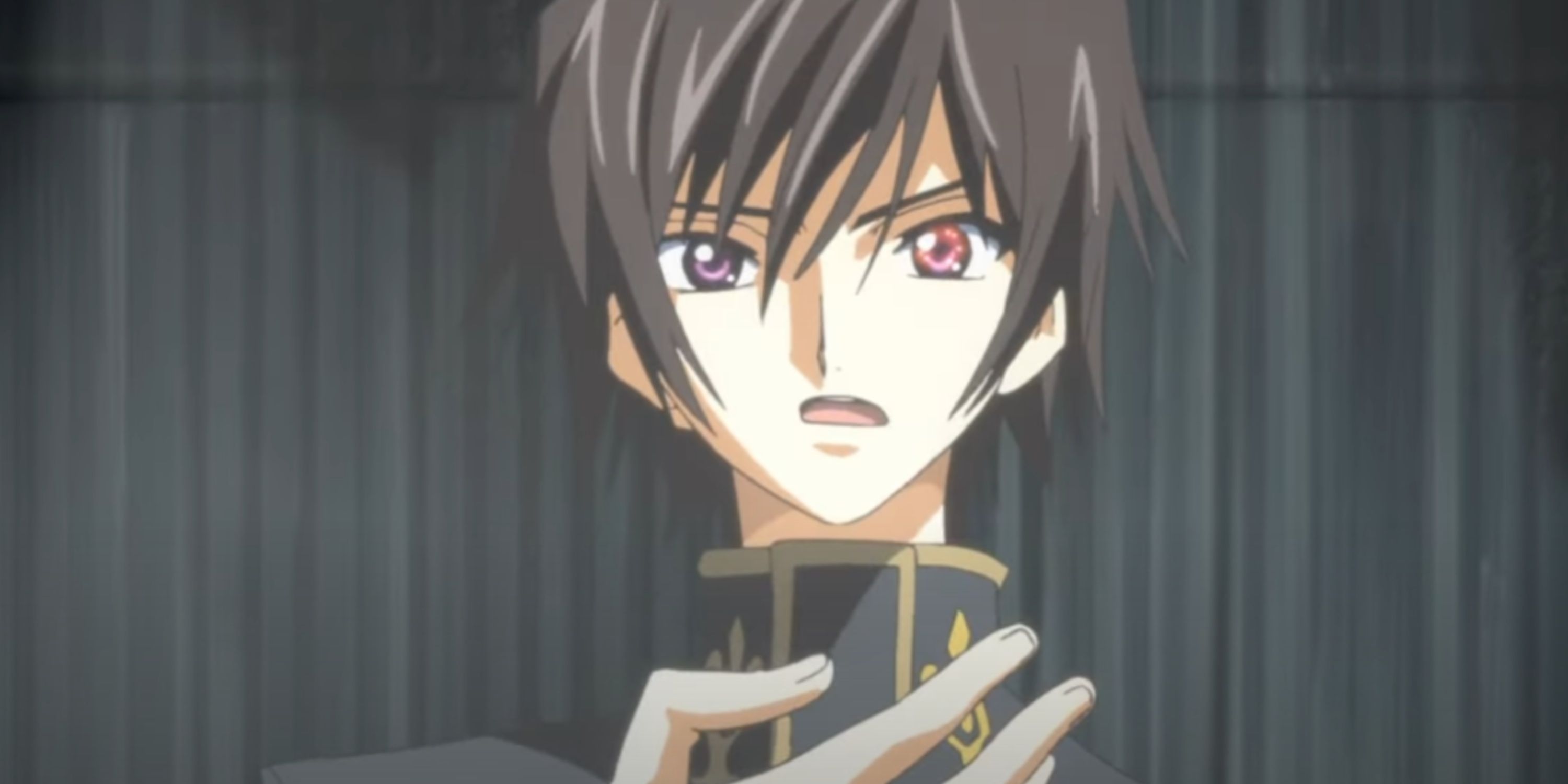 Lelouch Lamperouge prepares to use his Geass in Code Geass: Lelouch of the Rebellion.