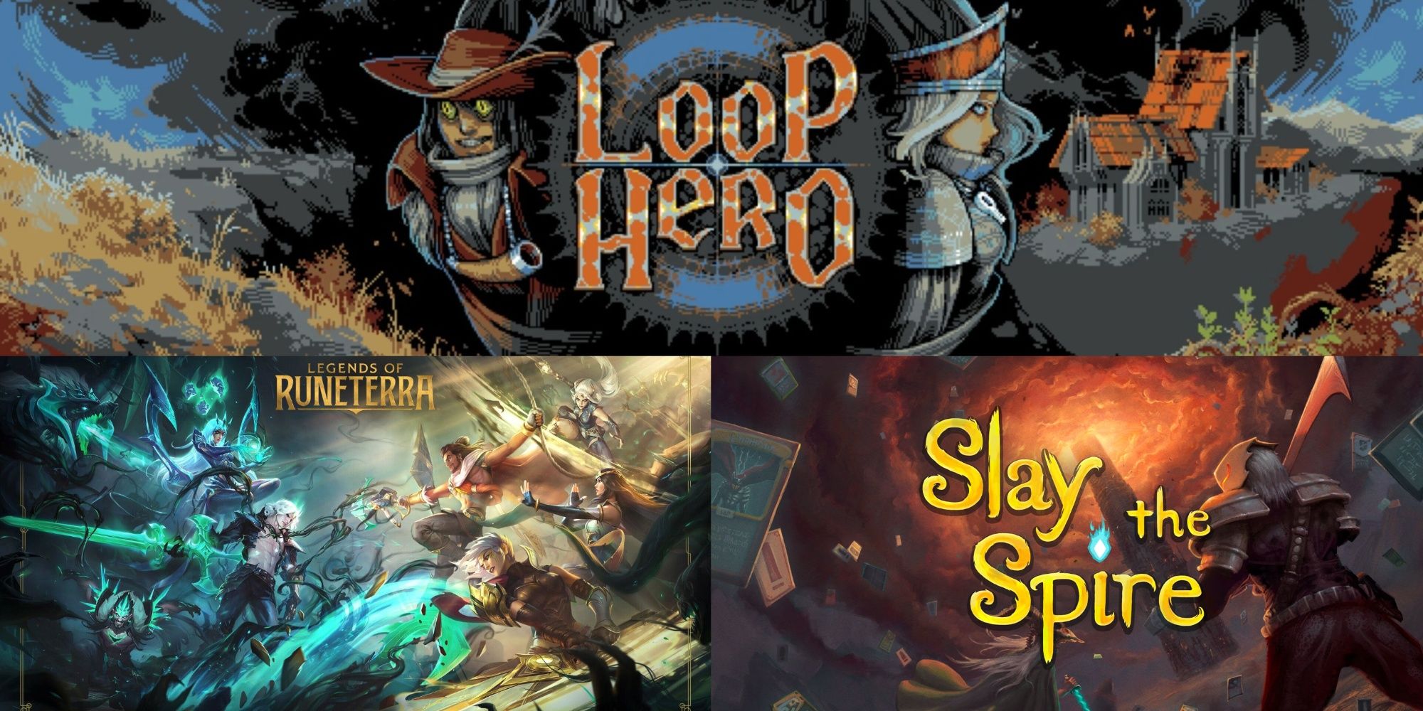 Collage of Loop Hero, Legends of Runeterra, and Slay the Spire 