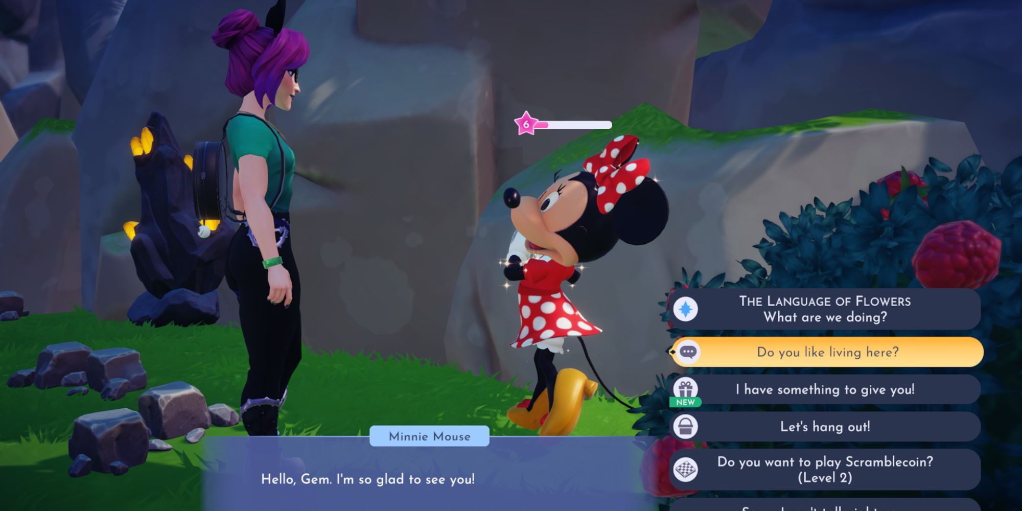 Speaking with Minnie Mouse in Disney Dreamlight Valley