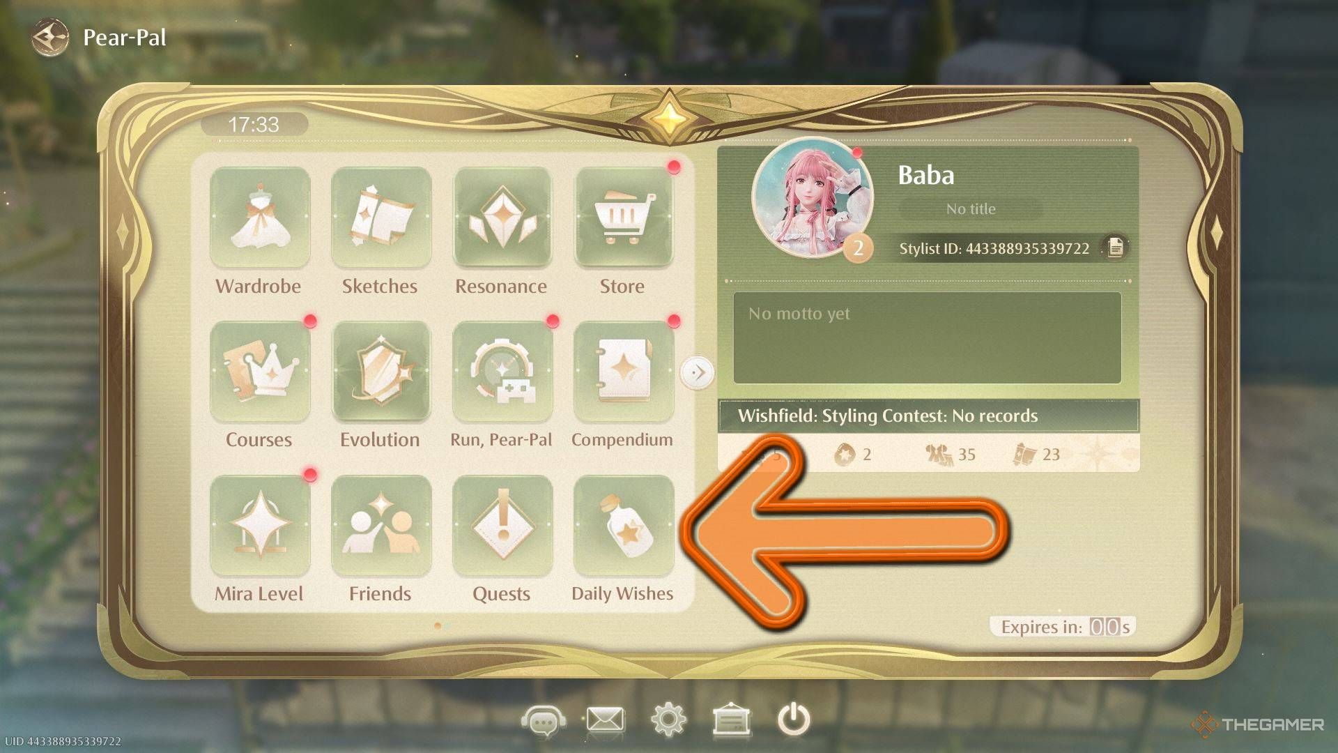 Where to find the Daily Wishes menu on your Pear-Pal in Infinity Nikki.