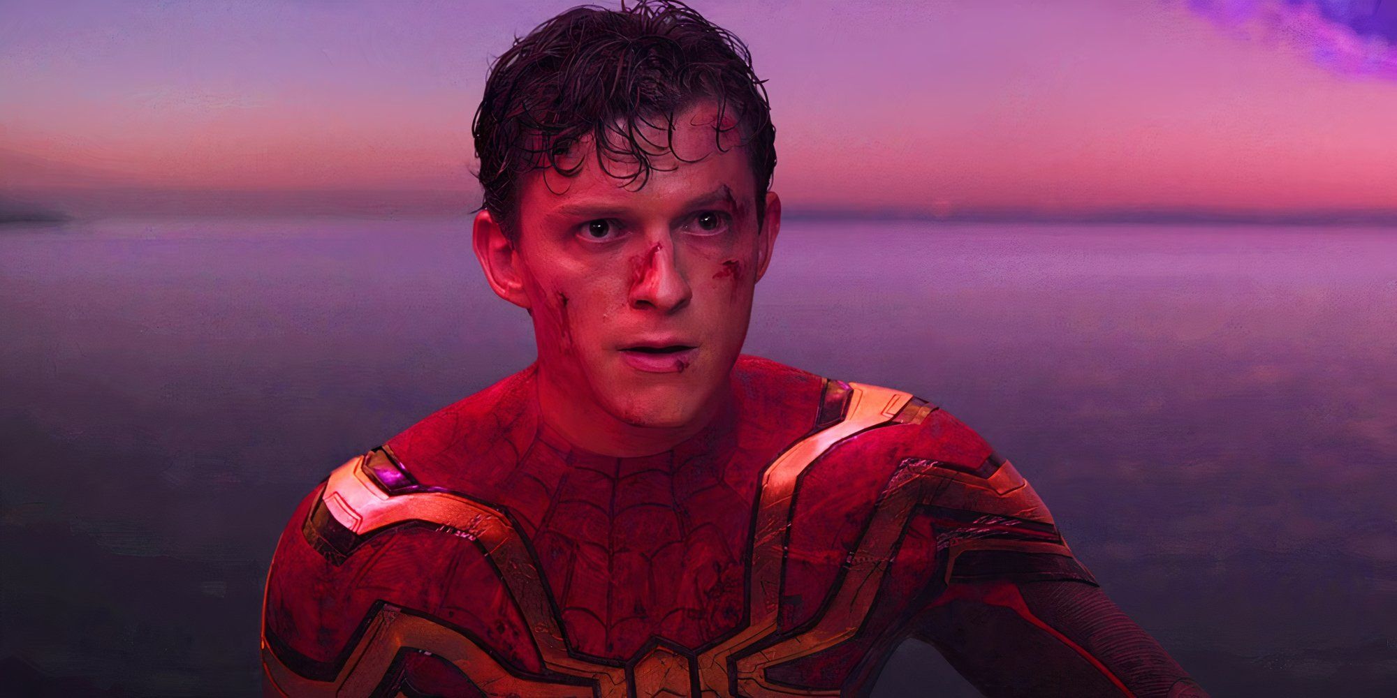 Tom Holland as Spider-Man looking upset