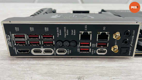 MSI MPG X870E Carbon WiFi review: I/O panel ports.