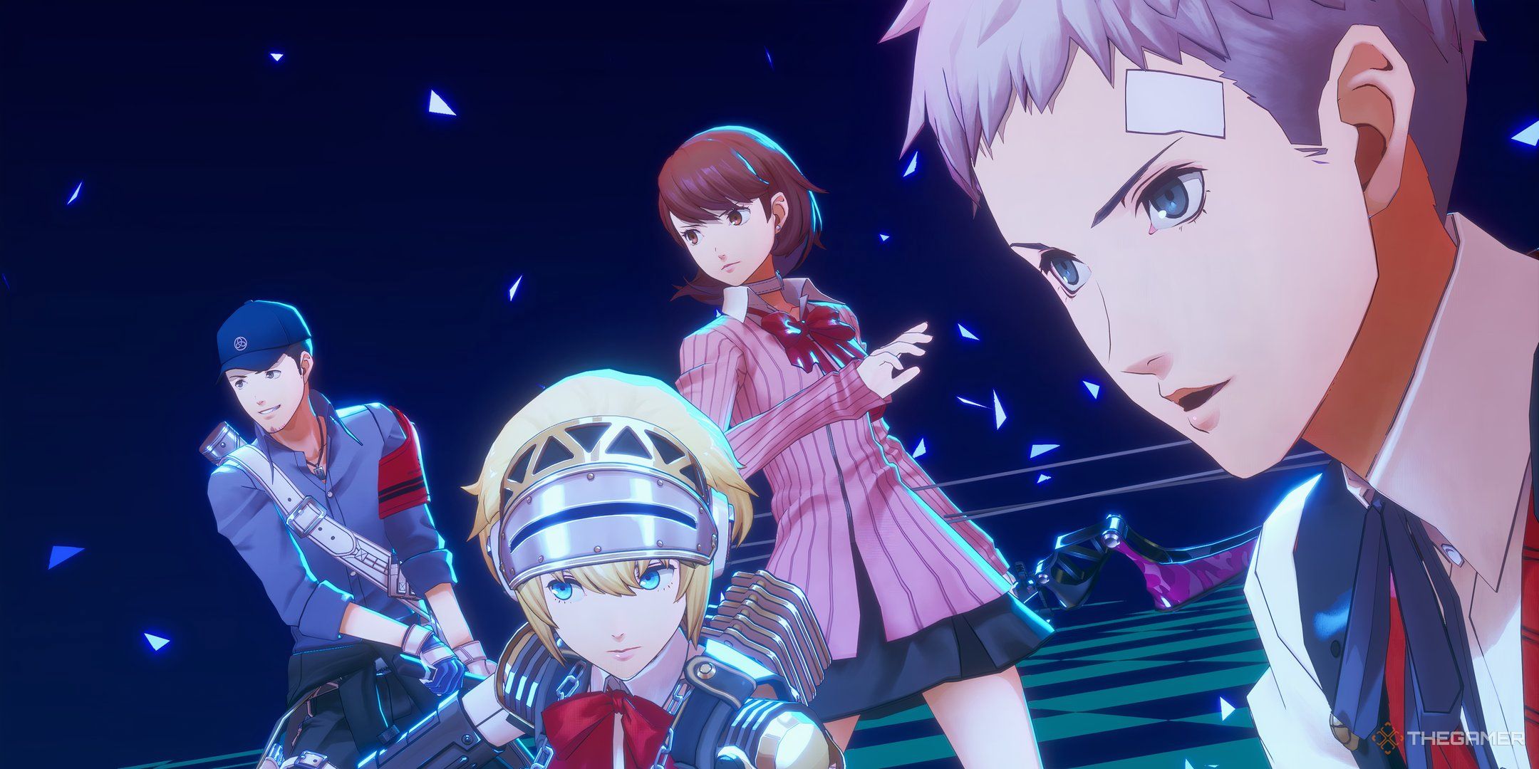 Junpei, Aigis, Yukari, and Akihiko all-out attack screen in Persona 3 Reload.