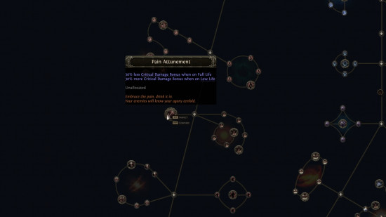 PoE 2 passive skill tree: a web of nodes with one specific one highlighted.