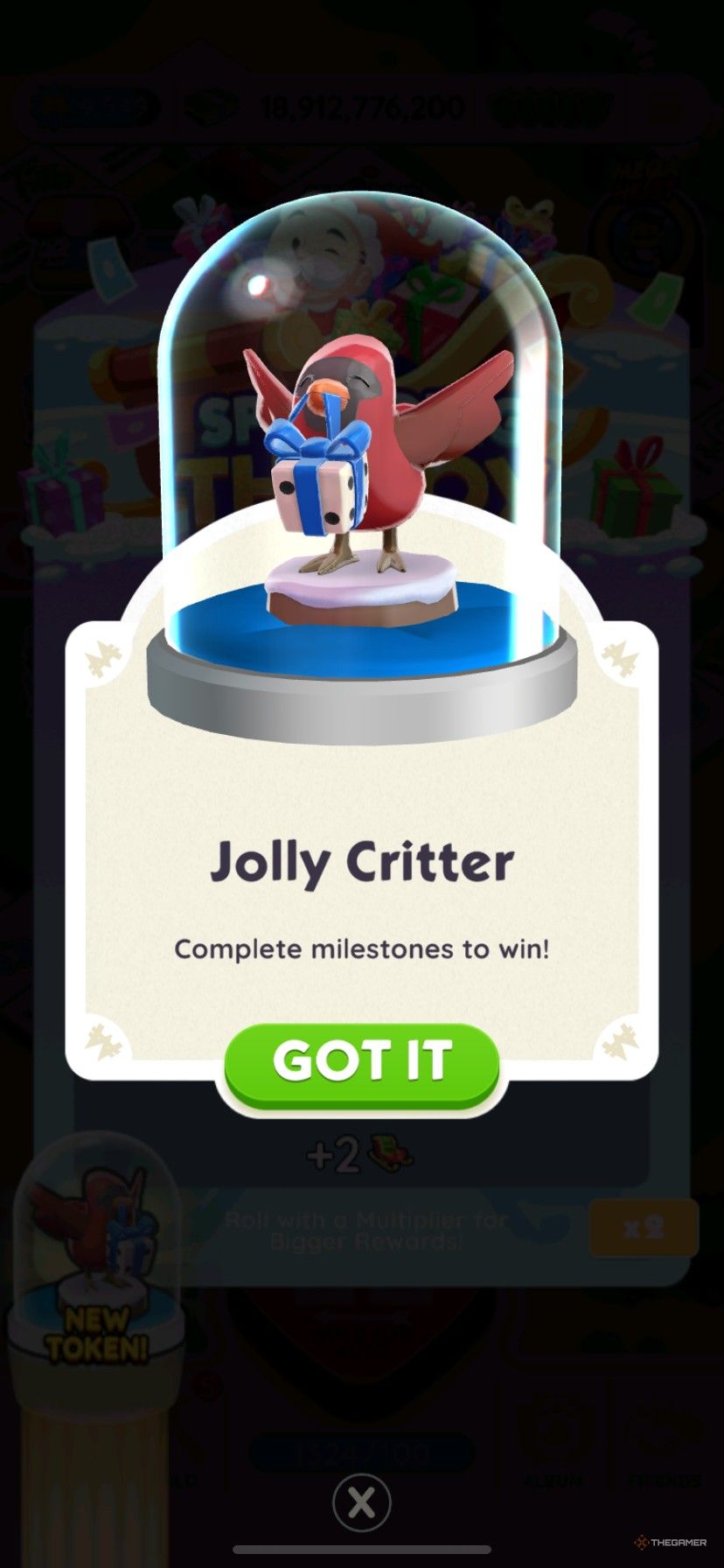 The Jolly Critter token reward from Spreading the Joy in Monopoly Go.