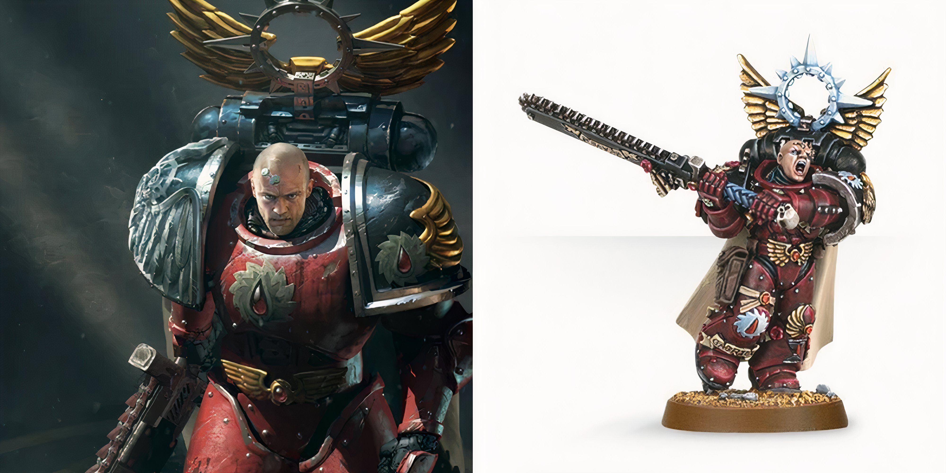 Warhammer 40k: Strongest Loyalist Space Marines In The Lore Art and a miniature of Flesh Tearers leader Gabriel Seth