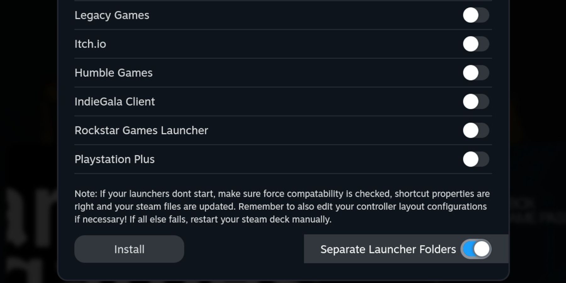 Steam Deck switching on separate gaming folders