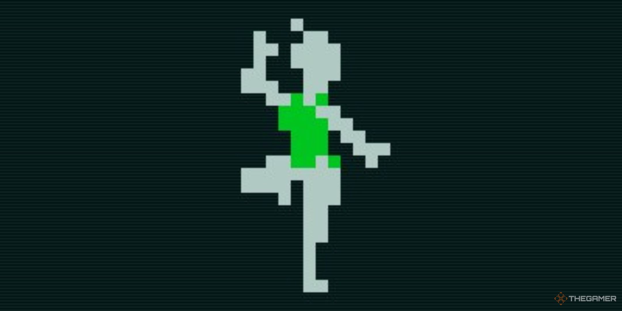 a pixelated dancer in a green leotard, the symbol for the spry skill in caves of qud.